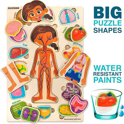 QUOKKA Puzzles for Kids – Montessori Puzzles for Toddlers 3-5 – Preschool Game Learning Human Body Parts Anatomy Skeleton – Educational Toys for Boy & Girl