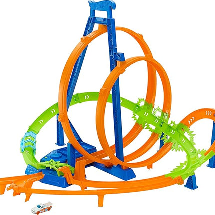 Hot Wheels Toy Car Track Set Action Epic Crash Dash with 1:64 Scale Vehicle & 5 Action Zones, Powered by Motorized Booster (Amazon Exclusive)