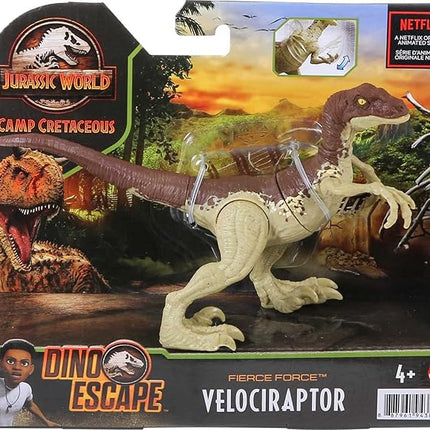 Jurassic World Toys Fierce Force Velociraptor Camp Cretaceous Dinosaur Action Figure Movable Joints, Realistic Sculpting & Single Strike Feature, Kids Gift Ages 3 Years & Older