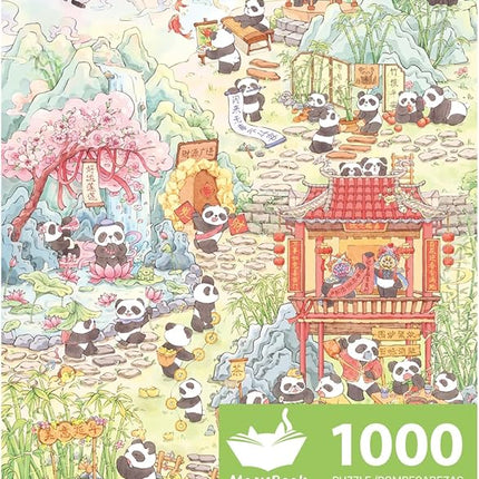 MOMIBOOK Puzzles for Adults 1000 Pieces Jigsaw Puzzles of Comfortable Panda, Flocking Painting Image Chinese Difficult Challenging Hard Impossible Puzzle Unique Funny Party Christmas Birthday Gifts