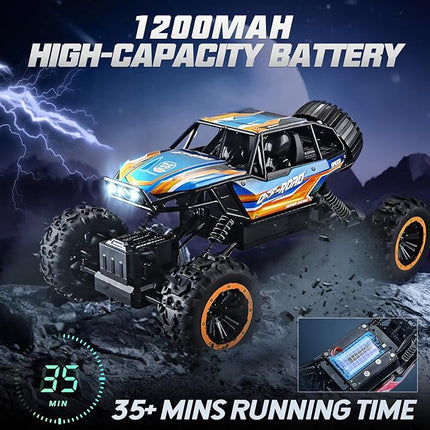 BEZGAR Monster Truck Toys - Remote Control Monster Truck with Light, RC Crawler for Adults, 1:12 Scale RC Truck with 45° Climbing, Remote Control Car for Boys