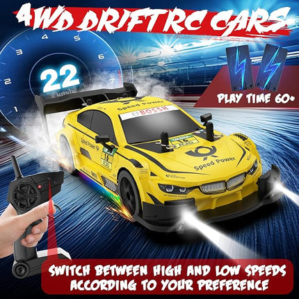RC Drift Car 1:20 Scale Remote Control Cars 2.4GHz 4WD High Speed RTR Racing Vehicle with LED Lights 2 Rechargeable Batteries and Drifting Tires Racing Sport Toy Car for Adults Kids Boys Girls