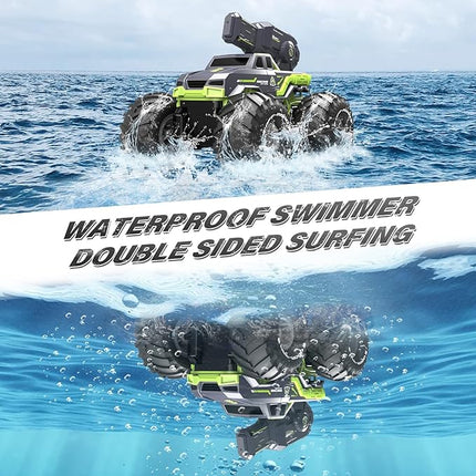 1:16 Amphibious Remote Control Car with Shooting Water Gun Gesture Sensing RC Car Boat Waterproof RC Tank Off-Road Stunt Car Toy Monster Truck for Outdoor Gift for Kids With 2 Replaceable Batteries
