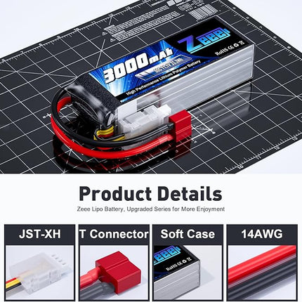 Zeee 3S Lipo Battery 3000mAh 11.1V 50C with T Connector Soft Pack RC Battery for RC Airplane RC Helicopter RC Car RC Truck RC Boat UAV Drone FPV(2 Pack)