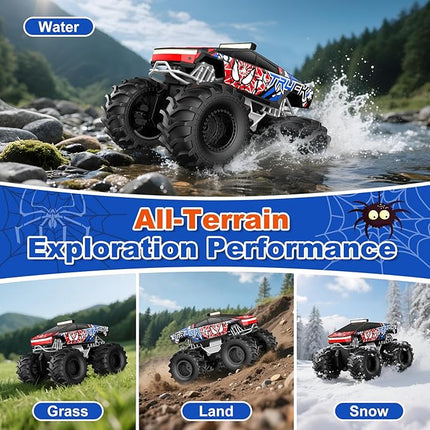 Remote Control Car, Amphibious Monster Truck Toys for Boys RC Cars, 2.4 GHz Waterproof RC Trucks, 1:18 4WD All Terrain Off-Road Pickup, Cool Christmas Birthday Ideas Gifts for Kids 6+ Year Old