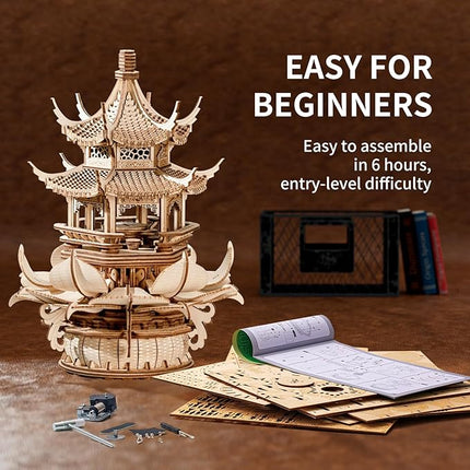 3D Puzzles for Adults, Wooden 3D Puzzle Model Lotus Pavilion Music Box Toys Building Kits, DIY Wood Crafts Cool Toy Hobbies for Men Women, Creative Assembly Gifts