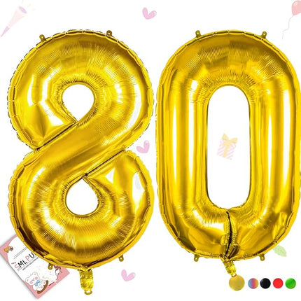 Smlpuame 40 inch Number Balloon 0-9 Gold Large Number 80 Balloons,Digital Balloons for Birthday Party Celebration Decorations Supplies, Helium Foil Number Balloons for Wedding Anniversary