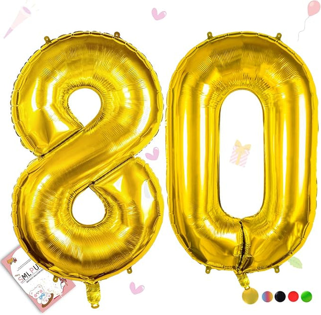 Smlpuame 40 inch Number Balloon 0-9 Gold Large Number 80 Balloons,Digital Balloons for Birthday Party Celebration Decorations Supplies, Helium Foil Number Balloons for Wedding Anniversary