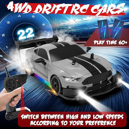 RC Drift Car 1:20 Scale Remote Control Cars 2.4GHz 4WD High Speed RTR Racing Vehicle with LED Lights 2 Rechargeable Batteries and Drifting Tires Racing Sport Toy Car for Adults Kids Boys Girls