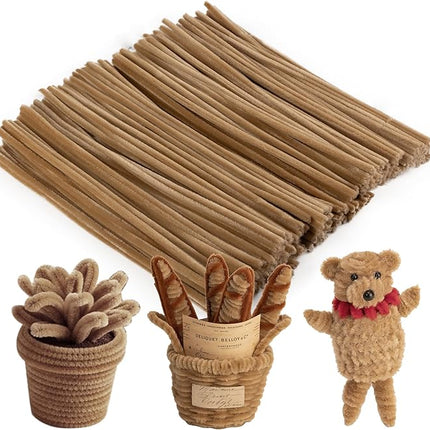 Caydo 200 Pieces Light Brown Pipe Cleaners,Thick Fluffy Chenille Stems, Pipe Cleaner Crafts for Arts & Crafts, Perfect for Making Animals, Flowers, and Festive Decorations