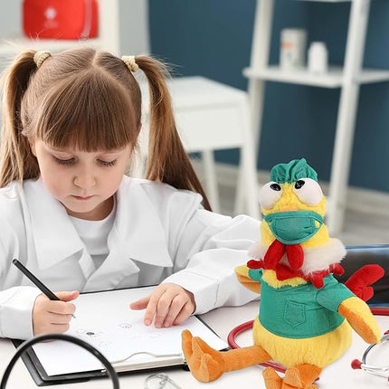 DolliBu Yellow Rooster Doctor Plush Toy - Super Soft Rooster Doctor Stuffed Animal Dress Up with Cute Scrub Uniform and Cap Outfit - Gift with Personalization - 10.5 Inches