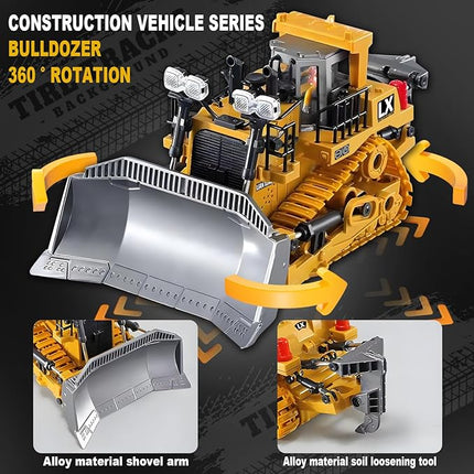 1:20 Scale RC Construction Vehicles - 2.4GHz Remote Control Tractor Toy with LED Lights, Liftable Alloy Bucket & Realistic Sound Effects, Suitable for Children Aged 6 7 8 9 10-12 as Gifts