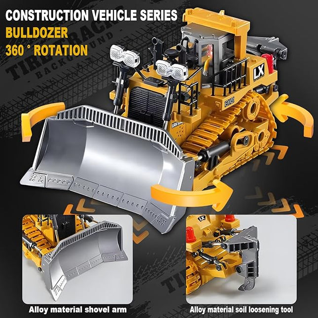 1:20 Scale RC Construction Vehicles - 2.4GHz Remote Control Tractor Toy with LED Lights, Liftable Alloy Bucket & Realistic Sound Effects, Suitable for Children Aged 6 7 8 9 10-12 as Gifts