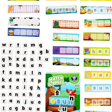 ORCHARD TOYS Match & Spell Game - New Art, Develop Your Children's Early Reading and Spelling Skills in This Updated, Fun Word-Building, 2 Ways to Play, for Ages 4+, Single or Multiplayer