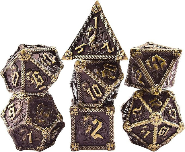 AUSTOR 7-Die Metal DND Dice Set Dungeons and Dragons Polyhedral Roll Playing Dice with Box D20 D12 D10 D% D8 D6 D4 for Pathfinder MTG RPG Board Games