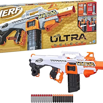 Nerf Ultra Select Fully Motorized Blaster, Fire for Distance or Accuracy, Includes Clips and Darts, Outdoor Games and Toys, Automatic Electric Full Auto Toy Foam Blasters
