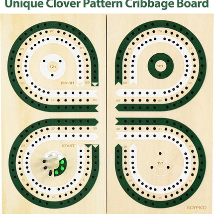 Foldable Cribbage Board Game Set, Solid Wooden Unique 3-Track Cribbage Board with Card Storage & Magnetic Closure, 9 Multi-Colored Pegs, Playing Cards, Family Travel Board Game for Gatherings & Gifts
