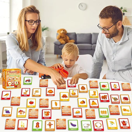 gisgfim 50 Pairs Fall Memory Matching Game Thanksgiving Happy Fall Concentration Memory Games for Kids Educational Ages 3-8 A Fun & Fast Autumn Theme Memory Matching Games
