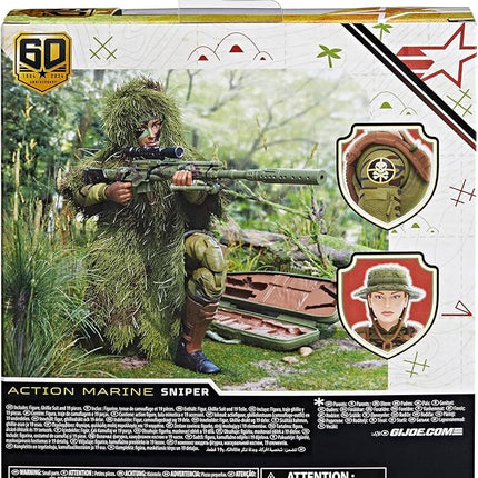 G.I. Joe Classified Series 60th Anniversary Action Marine - Sniper, Collectible 6 Inch Action Figure with Ghillie Suit and 19 Accessories
