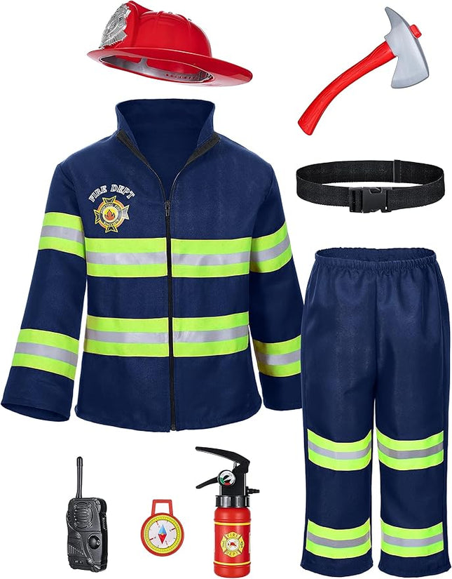 Kid's Fireman Firefighter Costume Toys with Complete Accessories for Boys and Girls Birthday Halloween Party Dress Up Navy Blue 3T 4T
