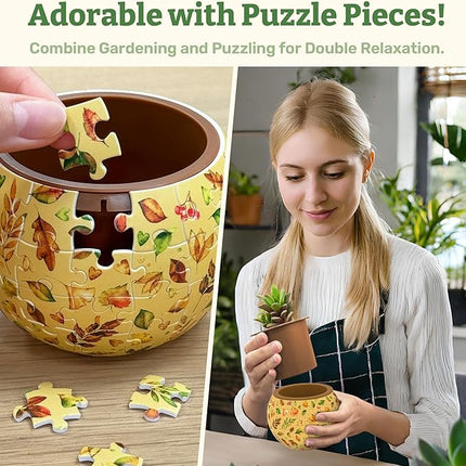PieceRelax 3D Puzzle Planter 80 Pieces - Flower Pot - Elegant Green, Home Decor Flower Pots for Indoor Cactus, Succulents Pots [K1105]