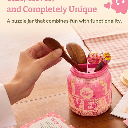 Chupa Chups X PieceRelax 3D Puzzle Jar 96 Plastic Pieces for Adults - Sweet Days - Full of Love Use Includes Divider as Pen and Utensils Holder with Wooden Lid for Kitchen Dining Study [BB1045]
