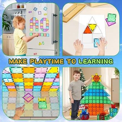 100 Piece Set Magnet Building Tiles Toddler Toys Magnetic 3D Blocks Construction Playboards for Kids Ages 3-12
