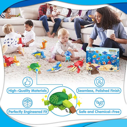 24 Packs Party Favors for Kids, 637 PCS 24in1 Marine Animals Small Fish Toys Mini Building Blocks Set for Goodie Bag Stuffers Classroom Prizes, Easter Birthday Gift for Boys Girls Ages 6-12