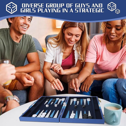 Froggod 15 inch Backgammon Sets for Adults - Classic Board Game for Adults - Portable Travel Backgammon Set for 2 Players - Perfect Adult Board Games for Gifts & Family Fun(Vivid Blue)