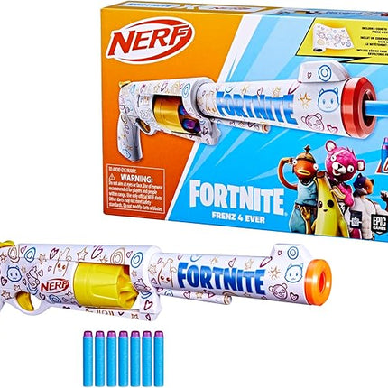 Nerf Fortnite Frenz 4 Ever Blaster, Bonus Code to Unlock Frenz 4 Ever Wrap in The Game, 6 Elite Darts, 6-Dart Drum, Fortnite Gifts