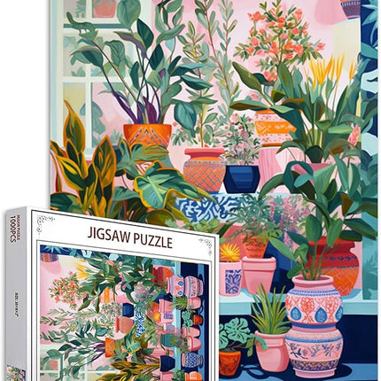 Homeplant Jigsaw Puzzles 1000 Pieces for Adults, Families (Flowers,Tropical Plants,Green Leaves) Pieces Fit Together Perfectly 19.7''x27.6''inch Succulent Plants Frameable Magic Puzzle Art（Green）