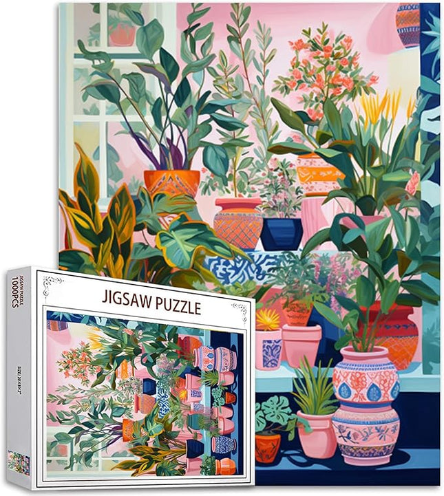 Homeplant Jigsaw Puzzles 1000 Pieces for Adults, Families (Flowers,Tropical Plants,Green Leaves) Pieces Fit Together Perfectly 19.7''x27.6''inch Succulent Plants Frameable Magic Puzzle Art（Green）