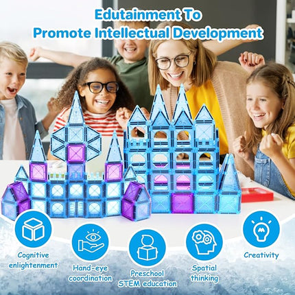 BEBOAN 122 Pcs Magnetic Tiles - Frozen Toys Gift for Kids Toddlers Girls Ages 3 4 5 6 7 8+, Princess Magnetic Building Toys, Castle Magnets Toy, Montessori Stacking Educational Toys for Sensory Play
