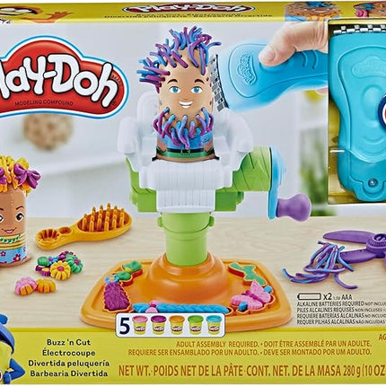 Play-Doh Buzz 'n Cut Fuzzy Pumper Barber Shop Set, Electric Buzzer, 5 Colors of 2-Ounce Cans, Preschool Toys, Christmas Gifts Girls & Boys, Ages 3+ (Amazon Exclusive)