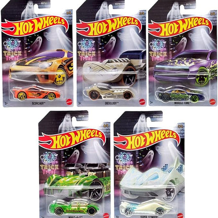Hot Wheels Mattel 2022 Halloween Die‑Cast 5‑Vehicle Collector’s Set, Haunted Graphics & Glow Effects, 1:64 Scale, DXT91-956E, Ages 3+