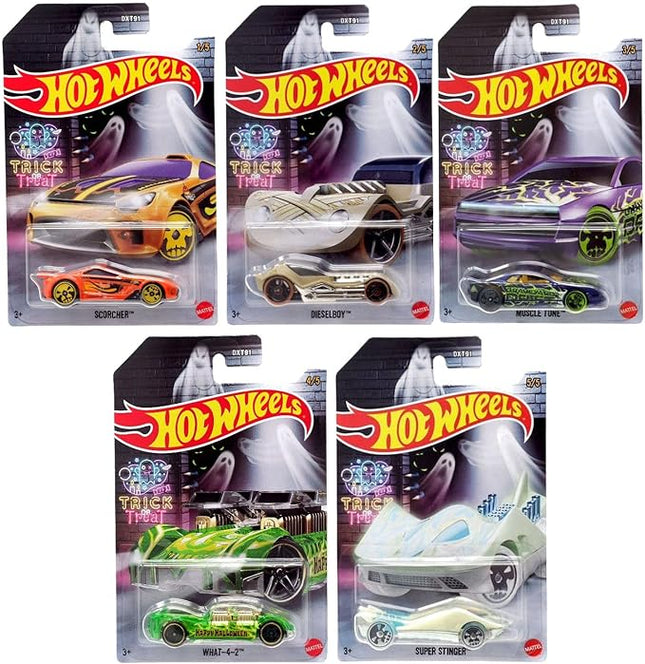 Hot Wheels Mattel 2022 Halloween Die‑Cast 5‑Vehicle Collector’s Set, Haunted Graphics & Glow Effects, 1:64 Scale, DXT91-956E, Ages 3+