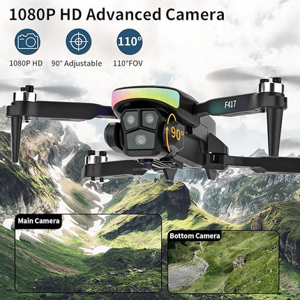 Mini Drone with 1080P Camera for Adults,RGB LED Light FPV Drone Quadcopter for Beginners,One Key Take Off/Land Altitude Hold,Optical Flow Positioning Gravity Gesture Control,toys for kids boy girl