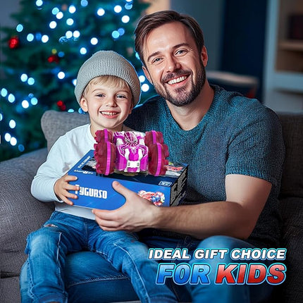 Waterproof Remote Control Car，4WD Land & Water 2.4 GHz RC Car Remote Control Boat，360°Rotation RC Stunt with LED Lights，Boys Girls Gifts All Terrain Water Beach Pool Toy Pink