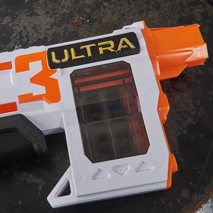 Nerf Ultra Three Blaster, Pump-Action, 8-Dart Internal Clip, 8 Ultra Darts, Compatible Only Ultra Darts