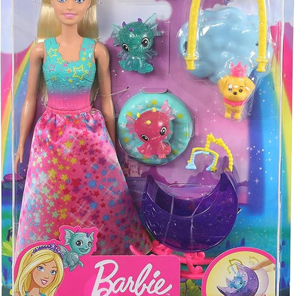 Barbie Dreamtopia Dragon Nursery Playset Princess Doll, Baby Dragons, Cradle and Accessories, Multi
