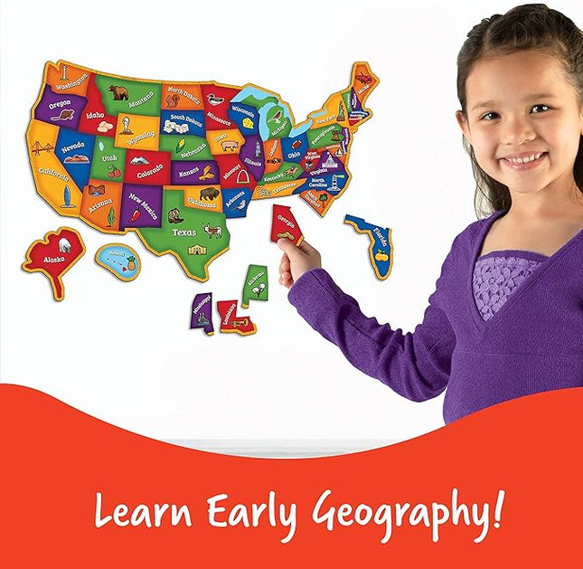 Learning Resources Magnetic U.S. Map Puzzle - Educational Map of The United States of America, Geography Matching Games, Kids Homeschool and Classroom Must Haves, Gifts for Boys and Girls