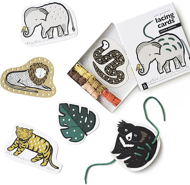 Wee Gallery Jungle Lacing Cards, Sewing Board and Travel Game for Toddlers and Preschoolers, Fine Motor Skills Toy, Montessori-Inspired Educational Kids Craft Activity for Ages 3+