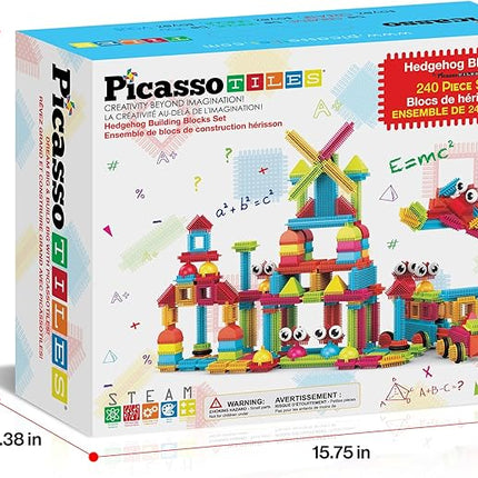 PicassoTiles 240pcs Hedgehog Interlocking Building Shape 3D Blocks, STEAM Educational, Creative, Fun Construction Playset, Sensory Toy Gift for Preschool and Kindergarten Kids, Ages 3 and Up, PTB240