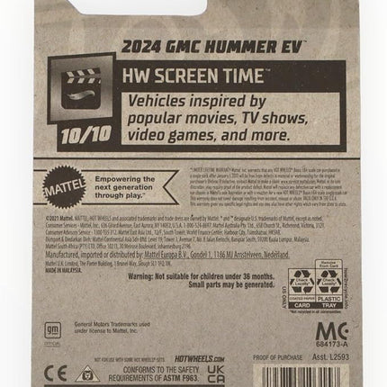 Hot Wheels 2024 GMC Hummer EV, HW Screen Time 10/10 [Gray] Barbie The Movie 184/250