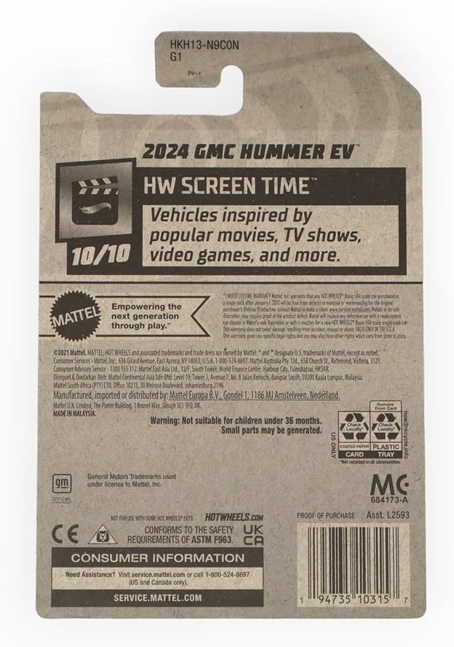 Hot Wheels 2024 GMC Hummer EV, HW Screen Time 10/10 [Gray] Barbie The Movie 184/250