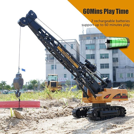 Remote Control Crane Toy, 1:14 Scale RC Construction Vehicle with Metal Hook & 2 Batteries Included - Realistic Engineering Toy Truck, for Boys Girls 3 4 5 6 7 8 Years Old