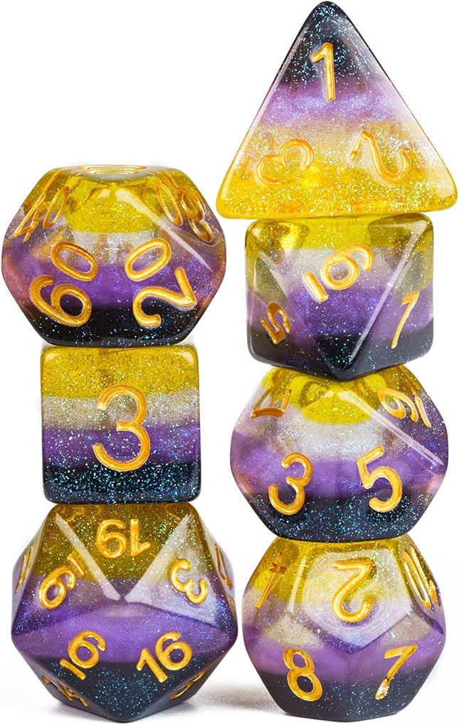 HDdais 7PCS Non-Binary-Pride Polyhedral DND Dice Set, Homosexual Flag D&D Dice for RPG and Other Table Games