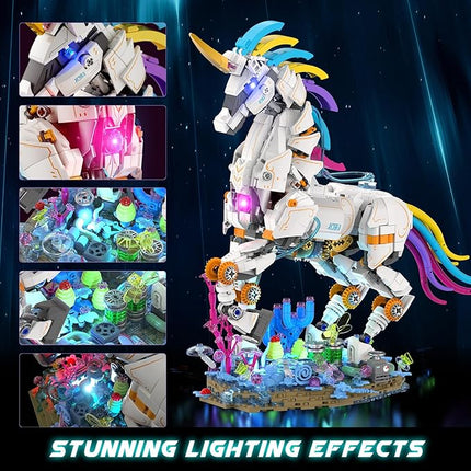 JMBricklayer Unicorn Building Sets for Adults with Lights 70008, Myth Art Creator Animals Display Ideas, Magical Rainbow Unicorn Home Decor, Building Toys Christmas Birthday Gifts for 14+(1492 PCS)