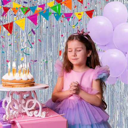 2 Pack Laser Silver Foil Fringe Curtains Streamers Party Decorations 3.3 x 8.2 ft, Pink Tinsel Curtain Fringe Backdrop for Parties, Door Fringe Birthday Streamers, Barbie Backdrop Birthday Decorations
