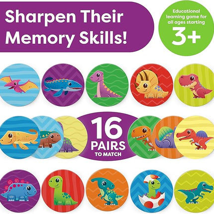Momo & Nashi Dinosaur Toys for Kids 3-5 Matching Game - 32pc Dinosaur Games for Kids Memory Game - Kindergarten Preschool Educational Toys - Gifts for 3 Year Old Boys & Girls